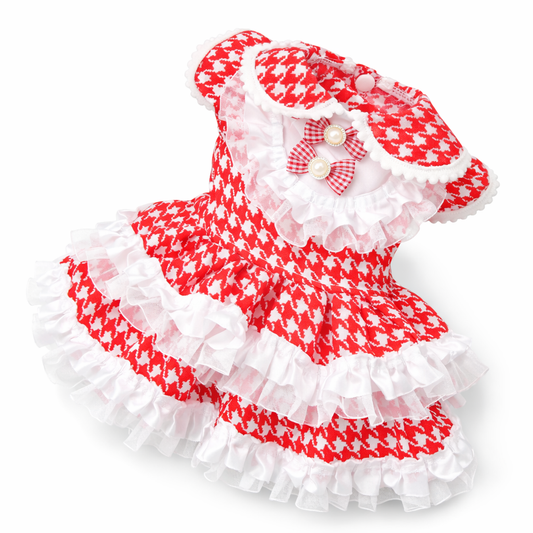 Elegancka sukienka w pepitkę dla psa i kota Stella