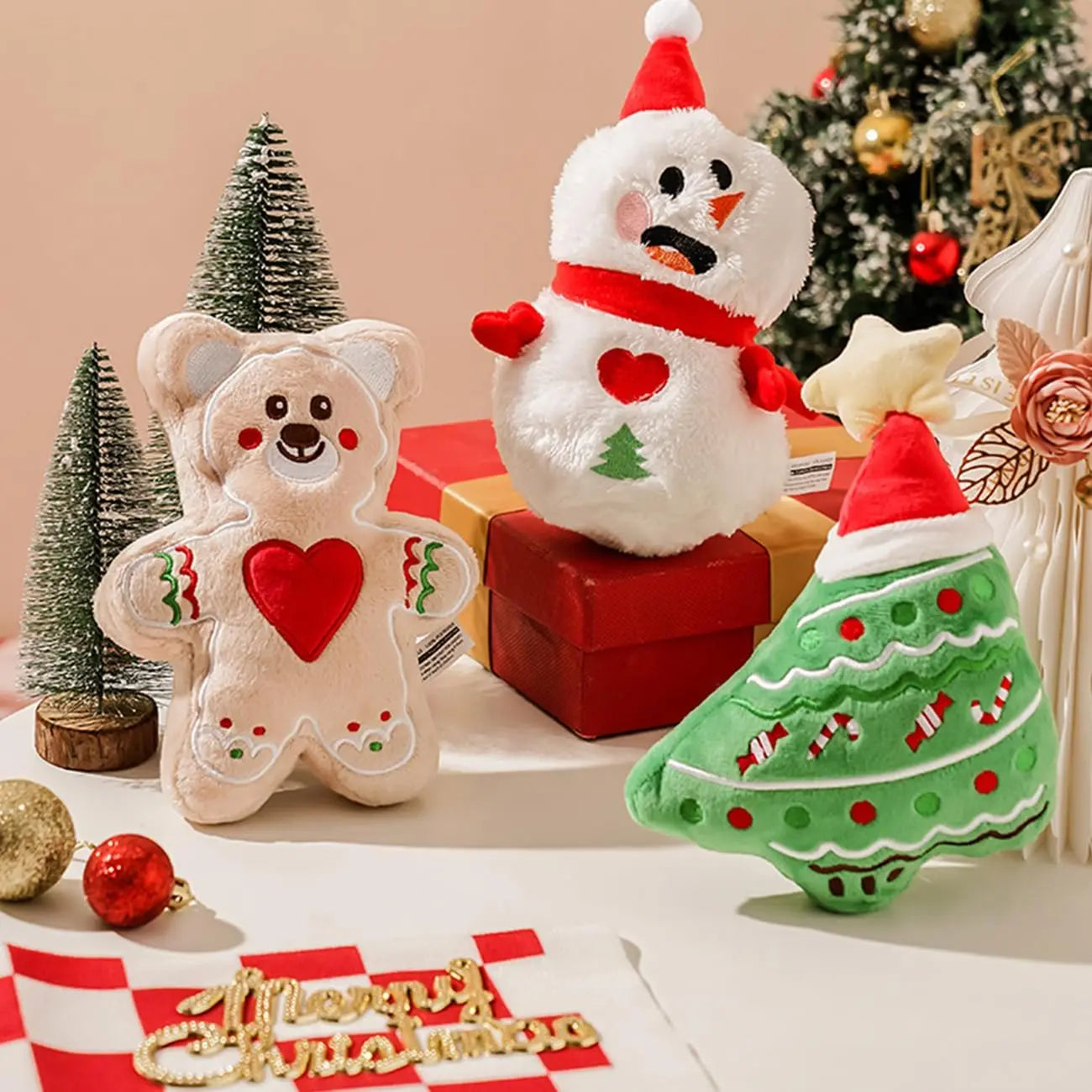 Świąteczne piszczące pluszowe zabawki dla psa i kota