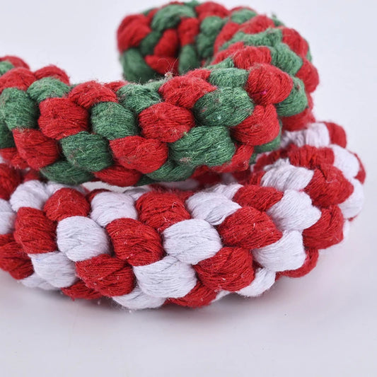 Świąteczna laska z bawełnianego sznurka dla psa